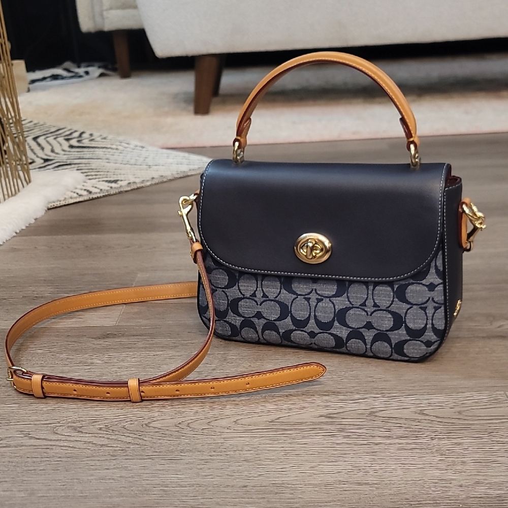 Coach Marlie Denim Chambray Flap Top Handle